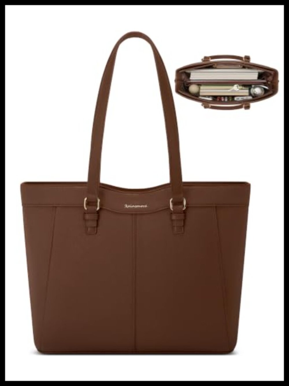 Large Faux Leather Tote Bag for Women, Structured Work Shoulder Bag